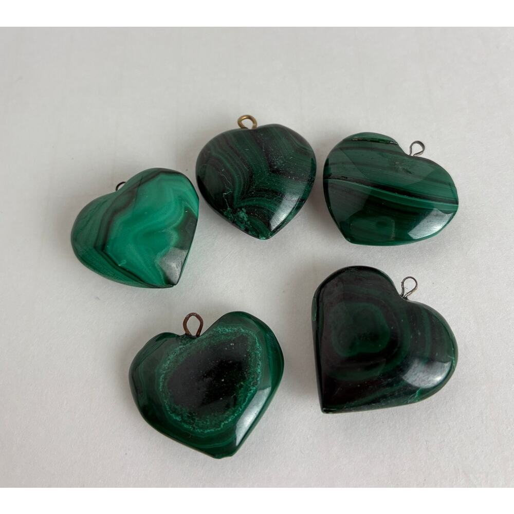 Pendant Malachite Malachite Puffy Heart Shaped  Metal Bail Five Crafting
